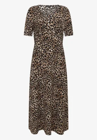 zero - Midikleid mit V-Ausschnitt und halblangen Ärmeln braun - Gr. - 36