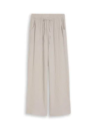 Denim Tom Tailor - Seersucker Wide Leg Hose mit Kordelzug cloud grey - Gr. - M