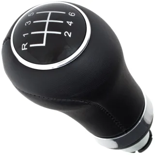 Leder Schaltknauf Knauf 6-Gang in Schwarz 12mm Aufnahme für Skoda Fabia Octavia Yeti Superb Citygo Seat Ibiza Cordoba Leon Mii Arosa Arona