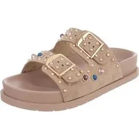 Ital-Design Damen Sandalen mit Schnallen und Zierdetails Pantolette (91849354) Keilabsatz/Wedge Pantoletten in Hellbraun