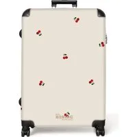 NoBoringSuitcases.com© Hartschalen-Trolley Beigefarbener Hintergrund mit Muster aus kleinen Kirschen 77 cm - 98 L, 8 Rollen, Koffer Groß für 30kg, Trolley, Rollkoffer, Reisekoffer