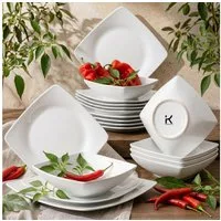 KONSIMO® Tafelservice EPIRI Geschirrset, Modern, hergestellt in der EU (18-tlg), Keramik, quadratisch, Spulmachinen- und Mikrowellengeeignet