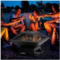Outsunny Feuerschale für Garten Camping BBQ, (Grillrost, 1-St., Feuerschale mit Funkenschutz), Stahl Schwarz 45 x 45 x 34 cm