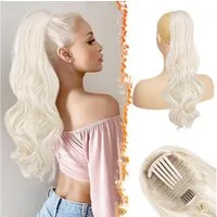 LuxusKollektion Kunsthaar-Extension Pferdeschwanz Haarteil Platinblond Kordelzug Clip 50 cm Platin Blond
