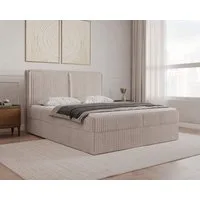 MOEBLO Boxbett BETT 04 aus Cord (mit Bettkasten und Topper – Cord Polsterbett Bett 04 mit gestepptem Kopfteil, Federmechanismus und Stauraum, Doppelbett 140x200, 160x200, 180x200 cm, Boxbett inklusive Topper und integriertem Bettkasten), (B x H x T):