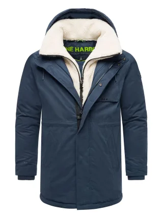 Stone Harbour Herren Winterjacke Navroos mit abnehmbarem Teddyfellkragen & Fleecefutter