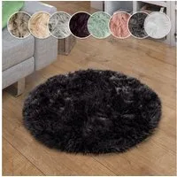 Paco Home Fellteppich Playa 960, rund, Höhe: 64 mm, Kunstfell, Flokati-Optik, Hochflor, weich und flauschig, Uni-Farben