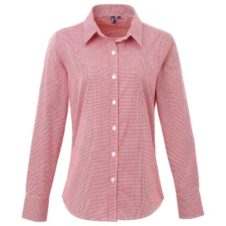 Premier Womens/Ladies Gingham Langarmhemd (Rot/Weiß)