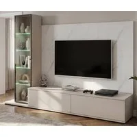 Inn.Furn Wohnwand Charm, (Mediawand Set 3-teilig in Kaschmir / Sand und Marmor, 240 x 175 cm), mit Push-To-Open, inklusive Beleuchtung