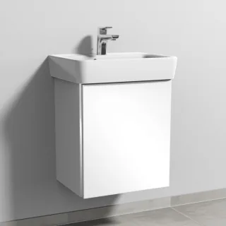 Sanipa 3way Waschtischunterbau zu Geberit Renova Plan Waschtisch mit 1 Tür, Weiß-Glanz BS87378