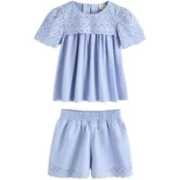 LAURA ASHLEY Bluse & Shorts Laura Ashley Rüschenoberteil und Shorts, Stickerei (2-tlg)