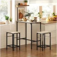 HOMCOM Bargruppe Bartisch Set mit Barhocker-Set, Esstisch mit 2 Stühlen, Grau, (Set, 3-tlg., Tisch mit 2 Hockern), Hocker unter Tisch schiebbar