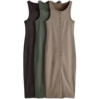 The Set Jerseykleid The Set Geknöpftes, geripptes Maxikleid, 3er-Pack (3-tlg)