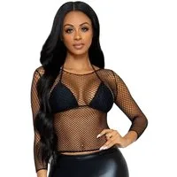 Leg Avenue Netzshirt Langärmeliges Netz-Top - schwarz (1-tlg) transparent