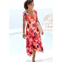 Vivance Midikleid mit Alloverdruck und asymmetrischem Saum luftiges Sommerkleid in Wickeloptik, Strandkleid, Zipfelkleid