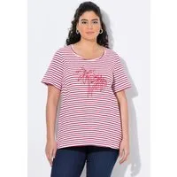 Ulla Popken T-Shirt T-Shirt Ringel Palmenstickerei Rundhals Halbarm