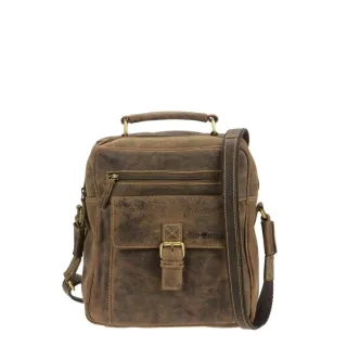 Herrentasche mit praktischem Tragegriff aus Leder in antikbraun Format A5 | Greenburry. Funktionale Umhängetasche mit Stiftschlaufen für den Alltag.