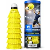 Athlejoy Federball Badminton Federbälle - Training und Wettkampf - gelb (6er-Set, 6-St., 6-teilig)