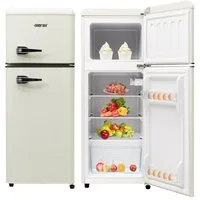 Merax Kühlschrank Retro Kühl-/Gefrierkombination BCD-102, 101 cm hoch, 41 cm breit, 92 Liter, Metall Türgriff, verstellebare Ablage und Füße