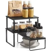 SONGMICS Gewürzregal Küchen-Organizer, Küchenregal, Schrank-Organizer Küche, kleines Regal, 3-tlg., erweiterbar, stapelbar, Metall und Holzwerkstoff