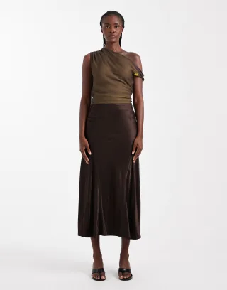 topshop - TSMAYA SATIN MIDI SKIRT WVN Chocolate Brown - Gr. - 38