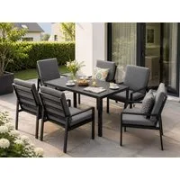 MeXo Gartenlounge-Set Gartenmöbel Set Aluminium Outdoor, (Garten-Essgruppe für 6 Personen, 7-tlg., mit Polywood Tisch & Auflagen), wetterfest für Terrasse & Garten