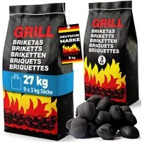 Holzkohlegrill, Grillbriketts 27kg Holzkohle 9 x 3kg Grillkohle Holzkohlebriketts