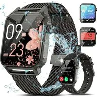 ibettertec 2026 Neues Smartwatch Damen Herren mit Telefonfunktion, Smartwatch 1.85'' HD Fitnessuhr,Silikonarmband + Metallarmband Kombinationsset,Smart Watch for Women mit 200+ Sportmodi,Fitness Tracker mit Herzfrequenz,SpO2,Schrittzähler & Schlafmon