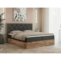 MKS MÖBEL Boxspringbett VENETO (Polsterbett, zwei Bettkästen, Topper T25/Visco, T30-Schaum), Multipocket Matratzen, Rahmen des Bettes in Eichen-Optik