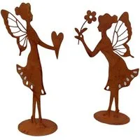 Deko-Impression Dekofigur Zauberhafte Elfen 2 Stück m. Herz u. Blume Eisen Rost je 24 cm (2 St)