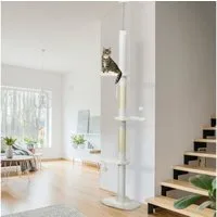 PawHut Kratzbaum Katzenbaum & Katzenkratzbaum mit Plüschball, für Katzen bis 5 kg, Weiß, 48 x 32 x 225-255 cm