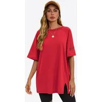 Imily Bela Oversize-Shirt Damen T-Shirt Halbarm Rundhals Seitenschlitz (Packung, 1-tlg., 1per-Pack) mit Reißverschluss am Raglanärmel