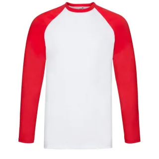 Fruit of the Loom - "Valueweight" T-Shirt für Herren - Baseball Langärmlig (Weiß/Rot)