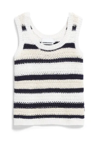 Armedangels - Stricktop aus Bio-Baumwolle - Claaire Stripes blau/weiß - Gr. - L