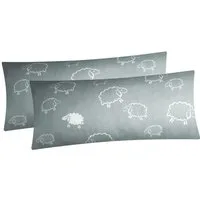 Heubergshop Kissenbezüge, (2 Stück), 2er Set 40x80cm Schafe Grau Weiß Kissenbezug 100% Baumwolle (99/7)
