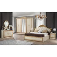 Interdesign24 Schlafzimmer-Set Giulia, (6-teilig, im ausgefallenem Barock Stil, inkl. Bett 160 x 200 cm mit Kopfteilpolsterung), in Hochglanz Beige/Gold