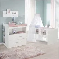 roba® Babymöbel-Set Maren - klassisches Babyzimmer Set - Weiß - Metallgriffe - aus Holz, (schmale Wickelkommode, Babybett 70 x 140 cm), Babyzimmer Set- mitwachsend, umbaubar- zeitlose, klassische Optik