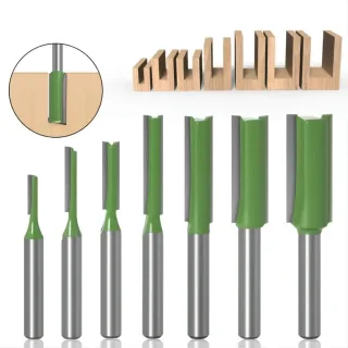 7PCS Straight Cut Router Bit Set Sturdy Tungsten Carbide 1/4" Shank Double Flute Milling Cutting Tools for Woodworking E