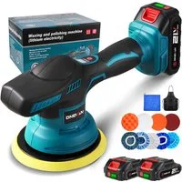 ONEVAN Akku-Poliermaschine 150 mm Exzenter mit 8 variablen Geschwindigkeiten bis 7800 U/min, 2500 min. U/min, 7800 max. U/min, Ø 150 mm, (mit 2x Akkus), für professionelle Auto-Detailpflege und effektive Kratzerentfernung