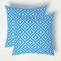 Homescapes Dekokissen Gartenkissen Zoe geometrisch gemustert 2er-Set Outdoor Kissen blau