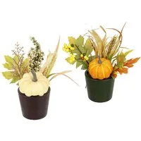 Kunstblume Gesteck Kürbis/Beeren, I.GE.A., Höhe 18 cm, 2er Set im Topf Herbstlaub Dekoblume Herbst-Deko Herbstblume Gesteck