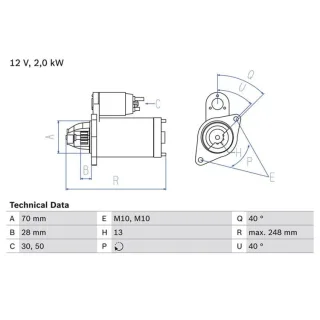 Bosch Anlasser 2,0 kW Mercedes C-Klasse E-Klasse Slk 0986023290