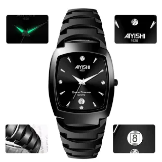 AIYISHI Luxury Men's Square Quartz Watch Steel Strap Casual Business Wristwatch Waterproof Luminous Date Design Comforta