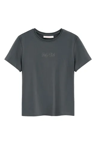 Kurzärmliges T-Shirt steingrau mit glitzerndem Polo Club Logo