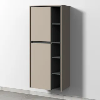 Sanipa Twiga Stauraumschrank mit 2 Türen und offenen Fächern, Sandgrau-Matt, SY10467 SY10467