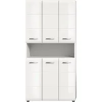 welltime Stauraumschrank FLORENZ, Höhe 185 cm, 4 oder 6 Türen, viel Stauraum (1-St., TOPSELLER) hochwertige MDF Front, Griff schwarz, Badschrank, Bad