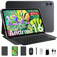 VekfulPC T60Pro 13.4" Android 16 10000mAh mit Tastatur, Maus, Kopfhörer, Stift Tablet (13.4", 256 GB, 120Hz, Octa-Core, FHD+IPS, Gemini AI, mit Zubehör/Kabel-Headset,5GWiFi)
