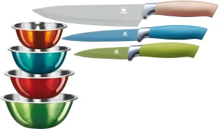 KING Allzweckmesser "Metallic" 7tlg., 3 Messer, 4 Schüsseln aus Edelstahl