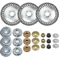 Trade-Shop Drahtbürste 3x Unkrautbürste 150mm für Worx, Black & Decker, Husqvarna Motorsense, passend für Stihl FS-55 FS-56 FS-80 FS-85 FS-90R FS-100 F-108, Stahldraht-Bürstenkopf mit Muttern (M10/M12), Scheiben, Schutzhülle