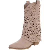 Ital-Design Moderne Damen-Stiefel mit Ausstanzungen für Alltag und Freizeit Westernstiefel (91117018) Blockabsatz Stiefel in Hellbraun